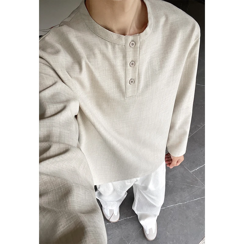 Embellish Knit - Męska koszula Henley z imitacji lnu,