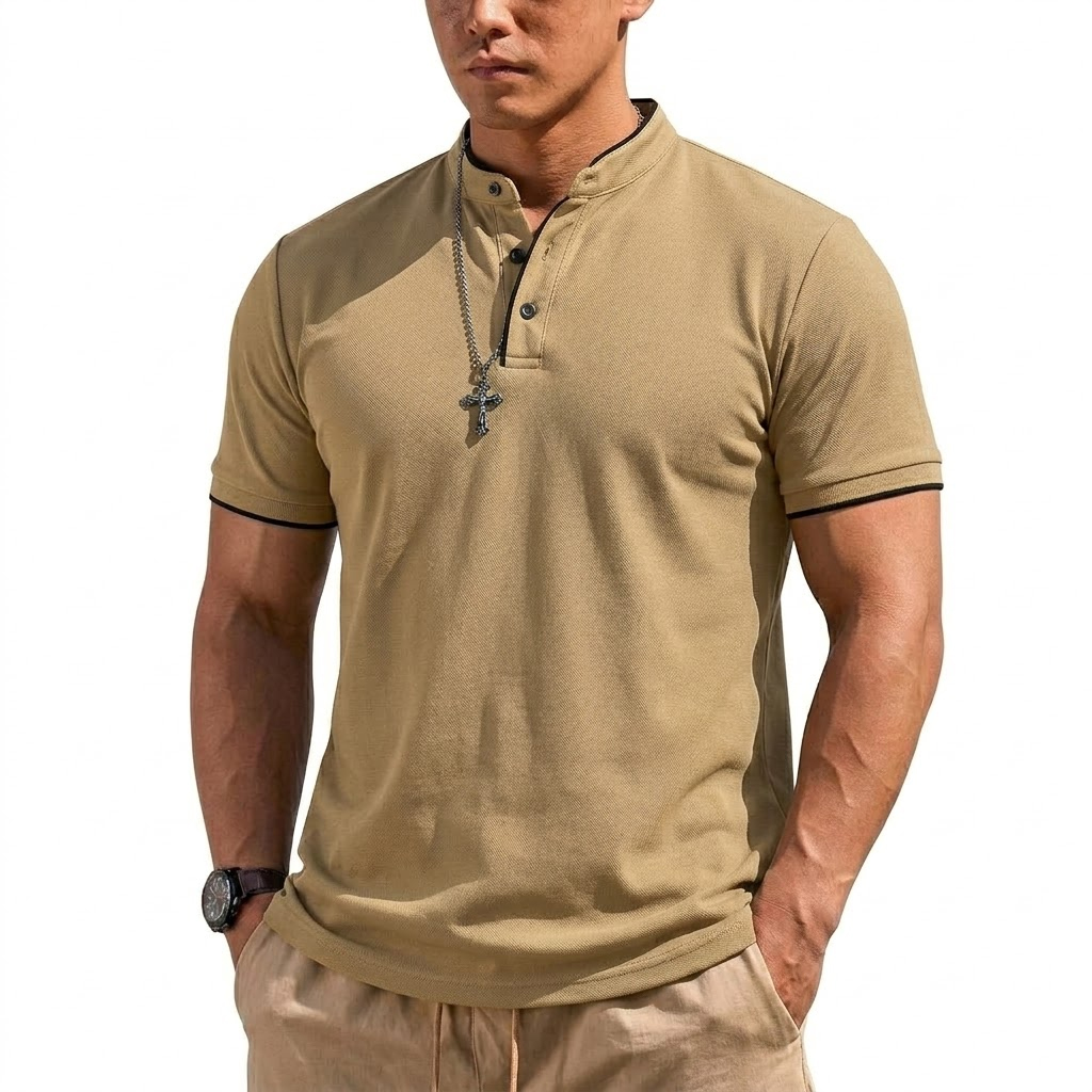 Letnia koszulka Henley z krótk – Embellish Knit recenzja i cena